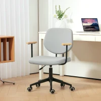 HOMCOM Cadeira de Escritório com Apoio para os Braços de Madeira e Altura Ajustável Cadeira Giratória 59x55x84-94 cm Cinza(m-2)