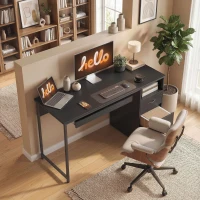 HOMCOM Scrivania Moderna con Cassetti, Ripiani Aperti e Porta Tastiera, in Legno e Acciaio, 120x52.3x76 cm, Nero(m-9)