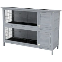 PawHut Hasenstall Kaninchenstall aus Holz mit 2 Etagen Asphaltdach Bodenwanne Türen für Kleintiere 136,4 x 50 x 93 cm Grau(m-11)