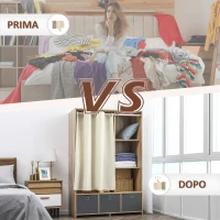 HOMCOM Armadio Guardaroba in Truciolato con Guida per Appendere, 3 Cassetti in Poliestere e 3 Ripiani, 105x48x160 cm(m-7)