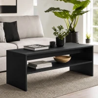 HOMCOM Mesa de Centro Moderna de Madera con 2 Niveles y Balda Abierta 100x40x41,5 cm Negro(m-7)