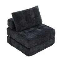 Cozy Convertible Floor Sofa Bed with Button-Tufted Detailing, Soft Chenille Folding Sleeper Couch for Living Room, 180L x 79W x 57H cm, Black(m-14)