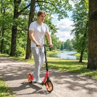 HOMCOM One-click Folding Kick Scooter for 14+ w/ Adjustable Handlebar, Push Scooter with Kickstand, Dual Brake System, Red(m-10)