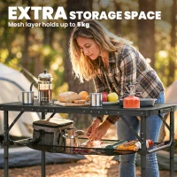 Outsunny 3ft Folding Camping Table, Picnic Table with Mesh Storage Layer, Carrying Bag and Metal Frame, Black(m-5)