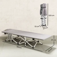 Outsunny Lit de camping pliable avec matelas transat chaise longue sac de rangement intégrée dim. 185L x 65l x 37H cm gris(m-3)