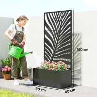 Outsunny Hochbeet Pflanzkasten mit Sichtschutz Pflanzkübel Blumenkasten Metall, Gartenspalier 90 x 40 x 180 cm Schwarz(m-3)