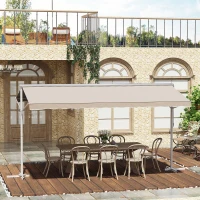 Outsunny Standmarkise Markise 4,5 x 3,4m Terrassenüberdachung Gartenmarkise mit Faltarm Kurbel Terrasse Creme Alu Metall(m-10)