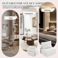Cozy Convertible Floor Sofa Bed with Button-Tufted Detailing, Soft Chenille Folding Sleeper Couch for Living Room, 180L x 79W x 57H cm, Beige(m-8)