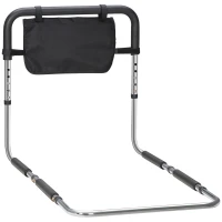 HOMCOM Barre d'appui lit barrière sécurisée protection poignée réglable 5 hauteurs pochette rangement 87Lx51,5lx45-55H cm(m-1)
