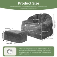 Oversized Bean Bag Chair with Full-Body Segmented Support, Ergonomic Lounger for Gaming, Reading or Napping, 86.5L x 99W x 64.5H cm, Grey(m-3)