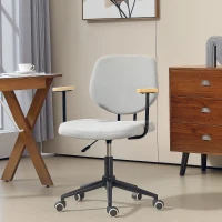 HOMCOM Cadeira de Escritório com Apoio para os Braços de Madeira e Altura Ajustável Cadeira Giratória 59x55x84-94 cm Cinza(m-9)