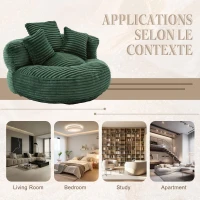 Plush Oversized Bean Bag Chair with High Back & 3 Pillows, Cozy Corduroy Floor Lounger Sofa for Living Room, 108L x 108W x 52H cm, Emerald(m-8)