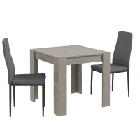 HOMCOM Set de Masă pentru 3 Persoane cu Masă de Bucătărie 80x80x76 cm și 2 Scaune Moderne 41x50x97 cm, Gri(m-1)