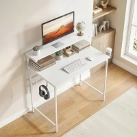HOMCOM Computer Desk, 80cm Home Office Study Table with Hutch Shelf, Cup Holder, Headphone Hook, White(m-2)