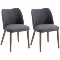 HOMCOM Dining Chairs Set of 2, Linen Upholstered Kitchen Chairs with Padded Seat, Curved Backrest, Rubberwood Legs, Dark Grey