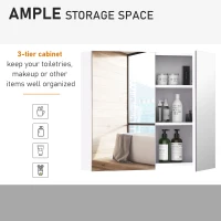 HOMCOM Bathroom Mirror Cabinet, 3-Tier Wall Mount Bathroom Storage Cabinet with Soft-Close Hinges and Adjustable Shelf, Double Door Cupboard, 70 x 15 x 60 cm, White(m-6)