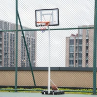 HOMCOM Canestro Basket per Adulti con Tabellone in PVC Regolabile 210-260cm Ruote Integrate Bianco(m-10)