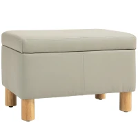 HOMCOM Baú de Armazenamento para Dormitório 33L Puff de Armazenamento Estofado em PU Banco de Arrumação 60x38x40 cm Cinza Claro(m-1)