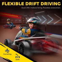 HOMCOM 24 V Go-Kart electric pentru copii până la 13 km/h Gokart cu funcție drift, Drift-Kart cu 2 motoare pentru 8–12 ani Alb(m-5)