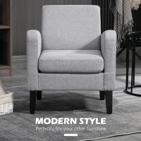 HOMCOM 2 Pieces Modern Armchairs with Rubber Wood Legs, Upholstered Accent Chairs, Single Sofa for Living Room, Bedroom, Light Grey(m-4)