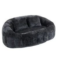Cozy Oversized Bean Bag Sofa with 2 Matching Pillows, Soft 2-Seat Sectional Couch for Living Room and Bedroom, 145L x 95W x 63H cm, Black(m-2)