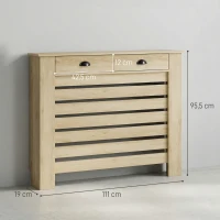HOMCOM Couvercle de radiateur cache radiateur grille à lattes horizontales avec 2 tiroirs en bois 111l x 19P x 95,5H cm chêne(m-3)