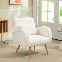 HOMCOM Poltrona em Tecido Teddy com Almofada Lombar Amovível e Pés Metálicos Efeito Madeira para Quarto, Creme(m-9)