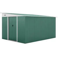 Outsunny Garden Metal Storage Shed Outdoor Metal Tool House with Double Sliding Doors and 2 Air Vents, 11.3x9.2ft, Green(m-1)