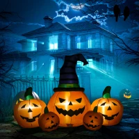 Outsunny 6ft Inflatable Halloween Large Pumpkin in Hat with Four Small Pumpkins, Blow-Up Outdoor LED Display for Lawn, Garden, Party(m-2)