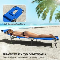 Outsunny Folding Sun Loungers Set of 2 with Face Hole, 4-Position Adjustable Backrest Garden Recliner Chair Sunbed, Outdoor Lounge Chair with 500 D Oxford Cloth Seat, Pillow for Beach, Blue(m-7)