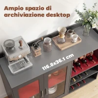 HOMCOM Mobile Portabottiglie con Luce LED e Scaffale Regolabile, in Legno e Vetro, 120x38x88 cm, Nero(m-7)