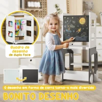 AIYAPLAY Torre de Aprendizagem 4 em 1 para Crianças em Forma de Carro Convertível em Mesa e Cadeira 58x46x92 cm Branco e Cinza(m-7)