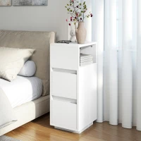 HOMCOM Slim Bedside Table, Narrow Bedside Cabinet with Open Shelf and 2 Drawers for Bedroom, Living Room, White(m-8)