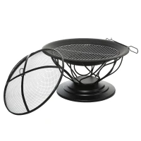 Outsunny Brasero cheminée Foyer extérieur Ø 75 x 55H cm Grille à Charbon + Cuisson Couvercle tisonnier métal Noir(m-12)