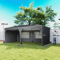 Outsunny Tenda Dobrável 6x3 m Pop-up com 4 Laterais Amovíveis Tenda de Jardim com Faixas Refletoras Altura Ajustável UPF50+ Cinzento(m-3)