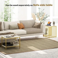 HOMCOM Modern Coffee Table Set of Two, Marble-Effect Nesting Side Tables with Steel Frame for Living Room, Gold Tone(m-6)
