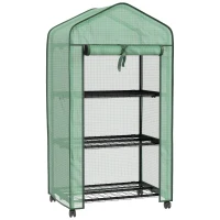 Outsunny Mini Serra da Giardino con Copertura in PE, 3 Ripiani e Ruote, 69x49x130cm, Verde(m-1)
