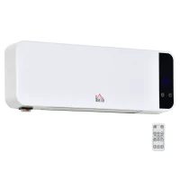 HOMCOM Stufa Elettrica da Parete con Telecomando, Temperatura Regolabile e Timer 12 Ore, Potenza 1000W/2000W, 56x11.5x18.5cm, Bianco(m-1)