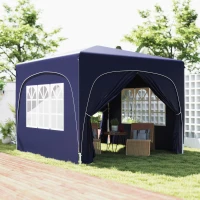 Outsunny Tenda Dobrável 3x3 m com Painéis Laterais UPF50+ Tenda de Jardim com Altura Ajustável e Bolsa de Transporte Azul Escuro(m-2)