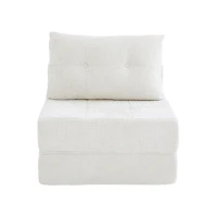 Cozy Convertible Floor Sofa Bed with Button-Tufted Detailing, Soft Chenille Folding Sleeper Couch for Living Room, 180L x 79W x 57H cm, Beige(m-2)