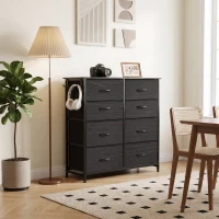 HOMCOM Chest of Drawers, Dresser with 8 Fabric Drawers, Tall Storage Unit with 4 Pockets and 2 Hooks Steel Frame, Black(m-2)