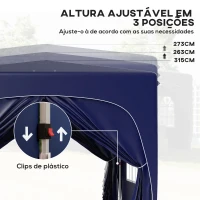Outsunny Tenda Dobrável 3x3 m com Painéis Laterais UPF50+ Tenda de Jardim com Altura Ajustável e Bolsa de Transporte Azul Escuro(m-5)