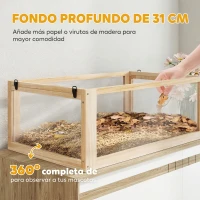 PawHut Jaula para Hámster de Madera 3 Nivles con Base Desmontable Profundo Balancín Rueda de Ejercicio Rampas Casita Natural(m-5)