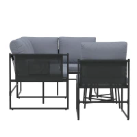 Outsunny Salon de Jardin Extérieur 5 Pièces, 2 Canapés, 2 Tables, 1 Chaise, Pochette de Rangement, 182x167x65cm, Gris Foncé(m-10)