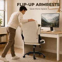 HOMCOM Office Chair, Ergonomic Desk Chair with Flip-up Armrest, Pocket Springs, Swivel Wheels, Adjustable Height, Beige(m-5)