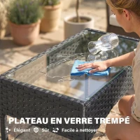 Outsunny Salon de jardin extérieur 4 personnes en résine tressée avec canapés et table basse en verre trempé coussins inclus gris(m-7)
