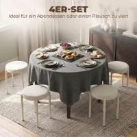 HOMCOM Esszimmerhocker 4er Set Stapelbare Sitzhocker mit Stahlbeinen, Leinenoptik für Esszimmer, Wohnzimmer, Küche, Cremeweiß(m-4)