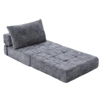 Cozy Convertible Floor Sofa Bed with Button-Tufted Detailing, Soft Chenille Folding Sleeper Couch for Living Room, 180L x 79W x 57H cm, Gray(m-15)
