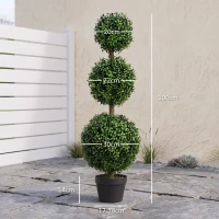 HOMCOM Set of 2 Decorative Artificial Trees, Topiary Ball-shaped Boxwood Trees in Pot, Fake Plants for Home Indoor outdoor Decor, 100cm, 3 Tree Balls(m-3)