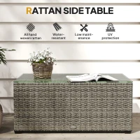 Outsunny 90 x 50cm Glass-Top Rattan Side Table - Dark Grey(m-4)